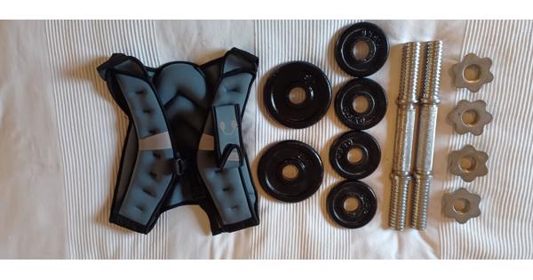 Gewichten 4x 0.50 kg en 2x 1 kg met halter en trainingsveld 5 kg