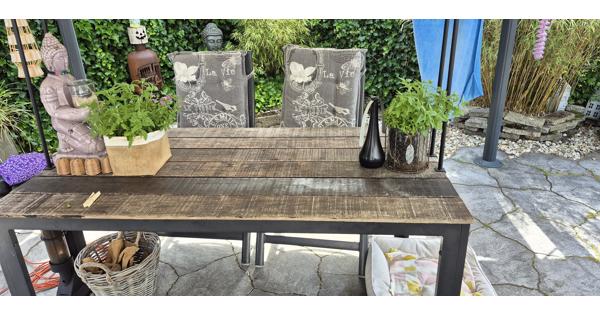 Tuinset, 3 verstelbare stoelen, 3 kussens en tafel 160x90