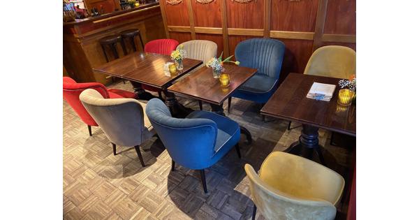 4 Velvet zitstoelen blauw & geel