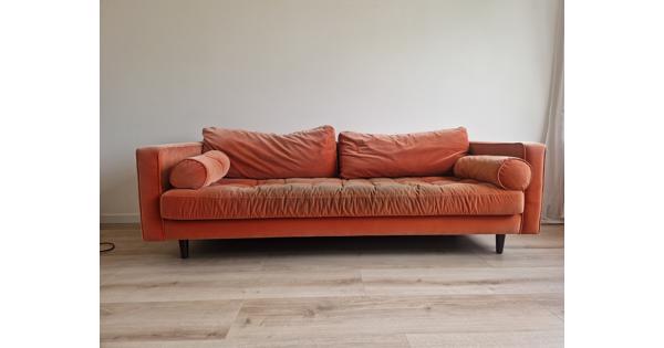 Fluwelen driezitsbank (kleur burnt orange)