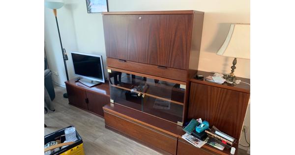 Vintage wandkast mahonie 3 onderdelen