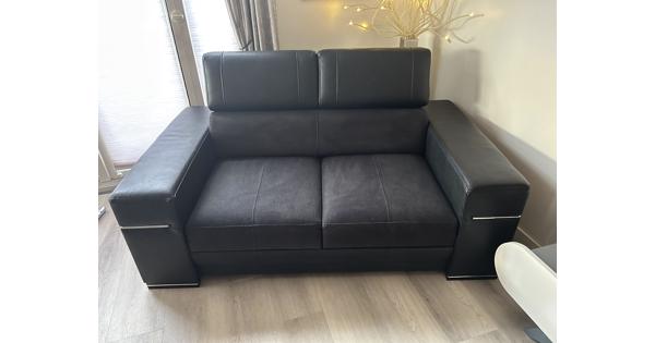 Zwartleren bank, 2 personen, electrisch