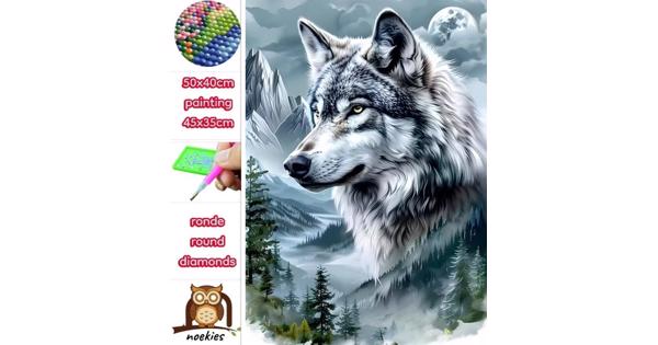 50x40cm Diamond Painting winter wolf (rond) nr 79