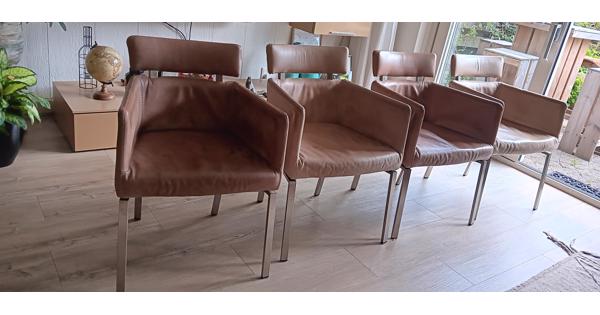 4 zachte leren eethoekstoelen