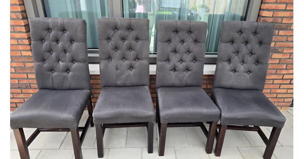 4 grijze stoffen eetkamerstoelen