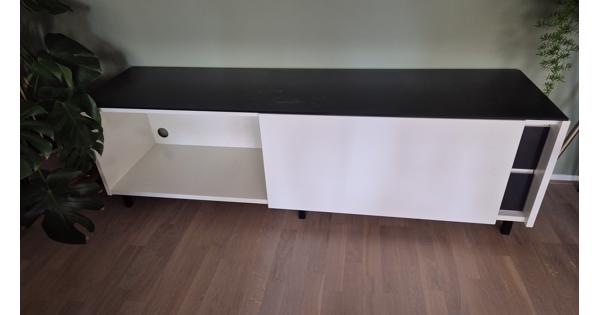 Televisiemeubel glas grafiet/wit op 6 pootjes