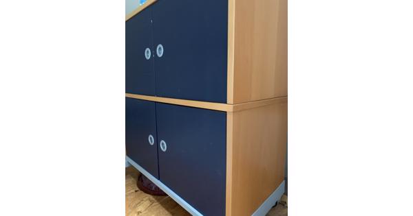 Ikea bureau kast blauw en hout