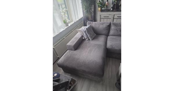 hoekbank grijs ribstof als nieuw