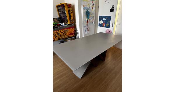 Eetkamertafel, grijs, hout, metaal, zwaar, 2 x 1 meter