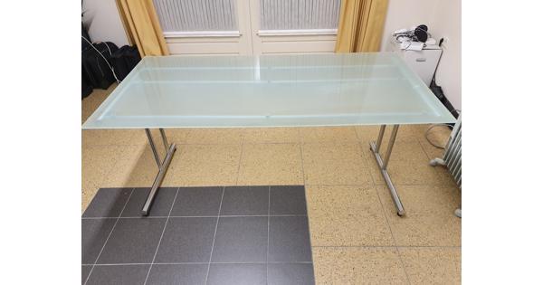 Bureau, glazen blad met metalen onderstel