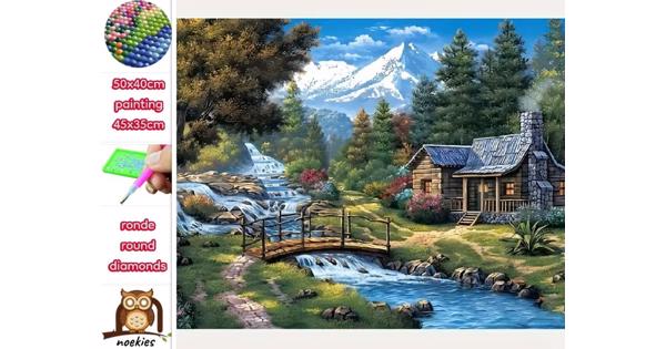 50x40cm Diamond Painting Alpen huisje (rond) nr 82