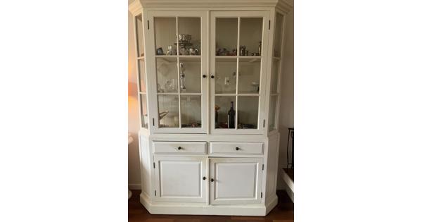 Vitrinekast gebroken wit met glas en lades