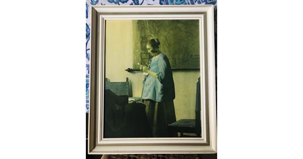 Reproductie schilderij Vermeer, gevernist, in lijst