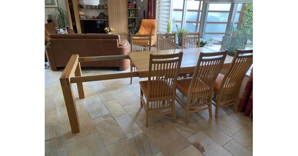 Eetkamertafel met 6 stoelen, uitschuifbaar, blank eiken, 1,70-2,70 lang