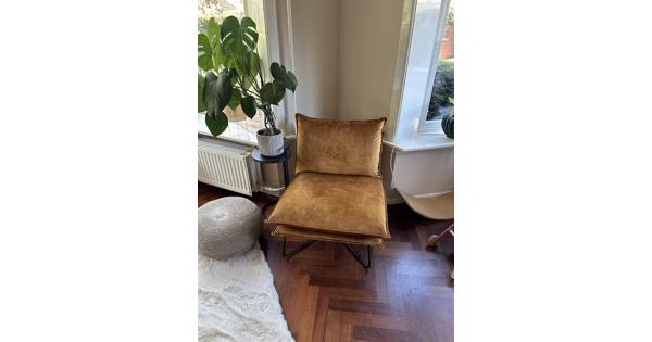 okergele fauteuil velvet stof
