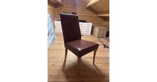 Set van 6 bruine/cognac leren eetkamerstoelen