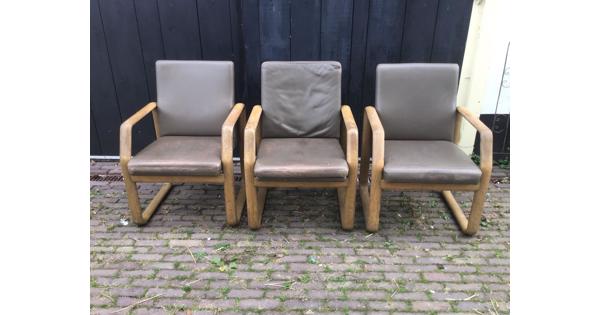 3 Vintage leren stoelen, prima zit