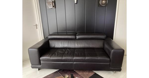 Donkerbruine leren 2 1/2 zitsbank 210cm
