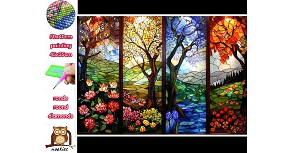 50x40cm Diamond Painting seizoens bomen (rond) nr 78